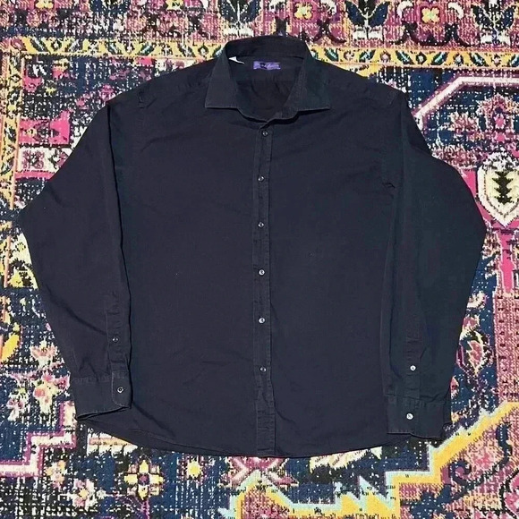 Ralph Lauren Purple Label Men's XXL Navy Button Down‎ Dress Shirt Italy Cotton - Picture 1 of 4